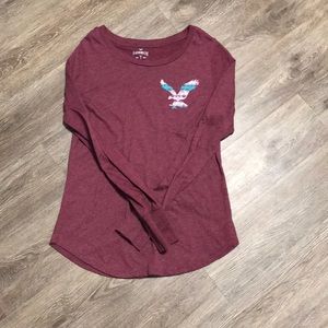 American Eagle graphic long sleeve tee maroon M